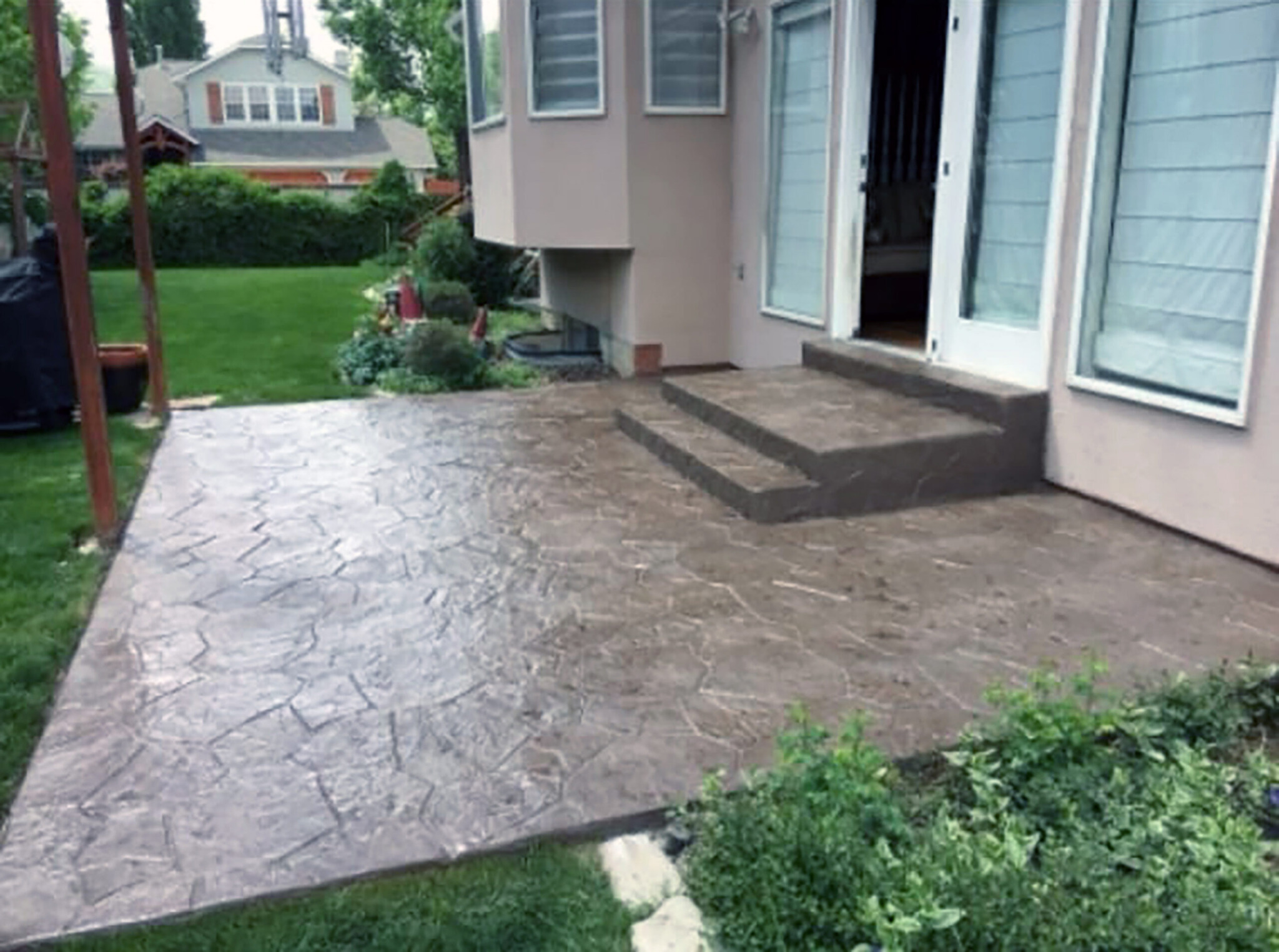 Stamped concrete outdoor living area